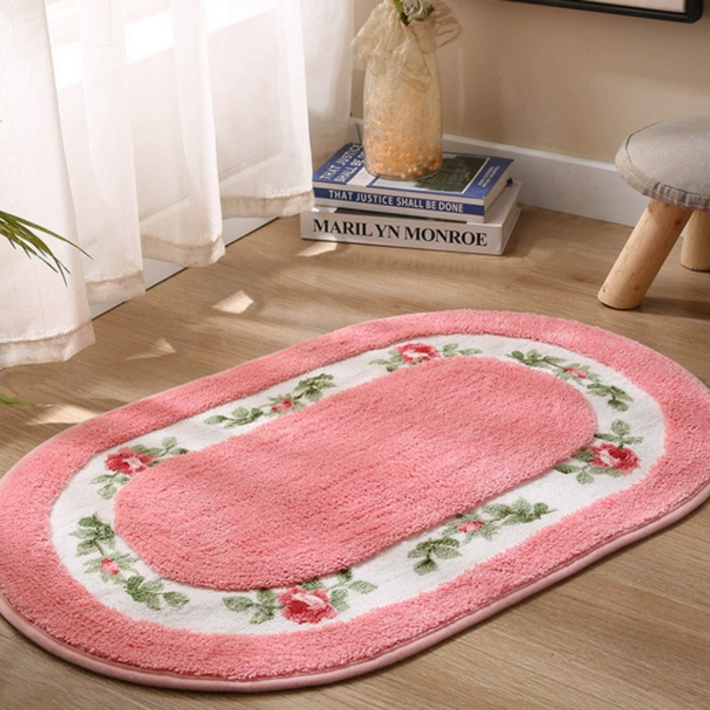 Skorter | Floral Oval Plush Bath Mat