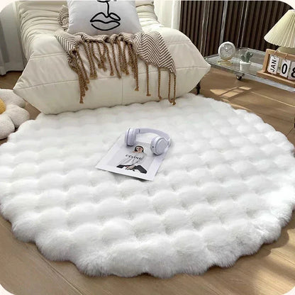 Skorter | Fluffy & Super Soft Plush Nordic Round Shaggy Rug - White, Beige, Ivory, Sage Green & Gray