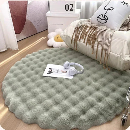 Skorter | Fluffy & Super Soft Plush Nordic Round Shaggy Rug - White, Beige, Ivory, Sage Green & Gray