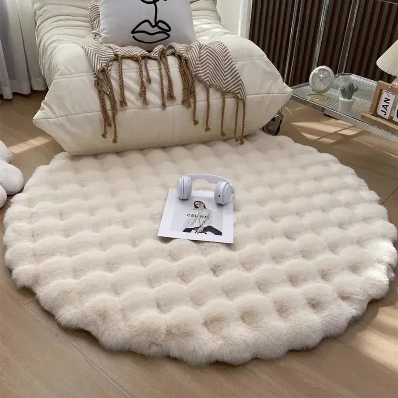 Skorter | Fluffy & Super Soft Plush Nordic Round Shaggy Rug - White, Beige, Ivory, Sage Green & Gray