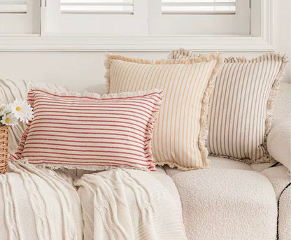 Skorter | Elegant Pillowcase with Jacquard Pattern and Fringes - Cotton-Linen Blend