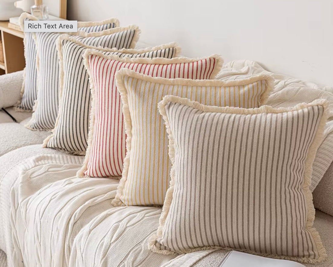 Skorter | Elegant Pillowcase with Jacquard Pattern and Fringes - Cotton-Linen Blend