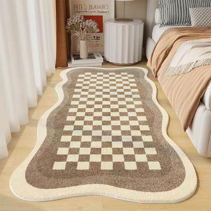 Skorter | Faux Cashmere Checkered Cozy Nightstand Rug Irregular Shape Rug