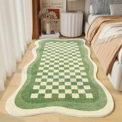 Skorter | Faux Cashmere Checkered Cozy Nightstand Rug Irregular Shape Rug