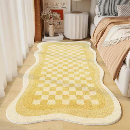 Skorter | Faux Cashmere Checkered Cozy Nightstand Rug Irregular Shape Rug