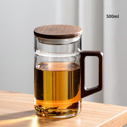 Skorter | GIANXI Tea cup with moon filter Japanese wooden handle heat-resistant glass cups tea leaf separation tea cup set