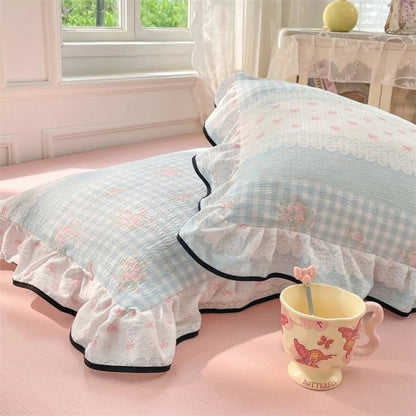 Skorter | Gauze Floral Ruffled Lace Pillowcases