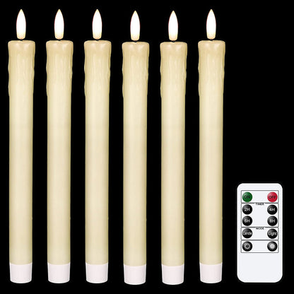 Skorter | Flame-free flickering taper candles with 2 remote controls and timer, real wax 3D wick light window candles battery-operated, Christmas home wedding decor