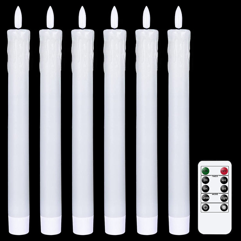 Skorter | Flame-free flickering taper candles with 2 remote controls and timer, real wax 3D wick light window candles battery-operated, Christmas home wedding decor