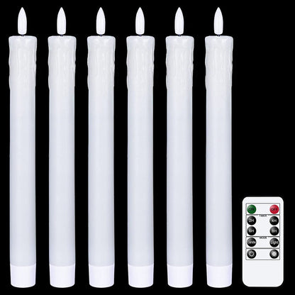 Skorter | Flame-free flickering taper candles with 2 remote controls and timer, real wax 3D wick light window candles battery-operated, Christmas home wedding decor