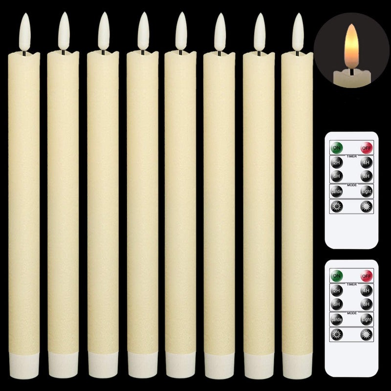 Skorter | Flame-free flickering taper candles with 2 remote controls and timer, real wax 3D wick light window candles battery-operated, Christmas home wedding decor