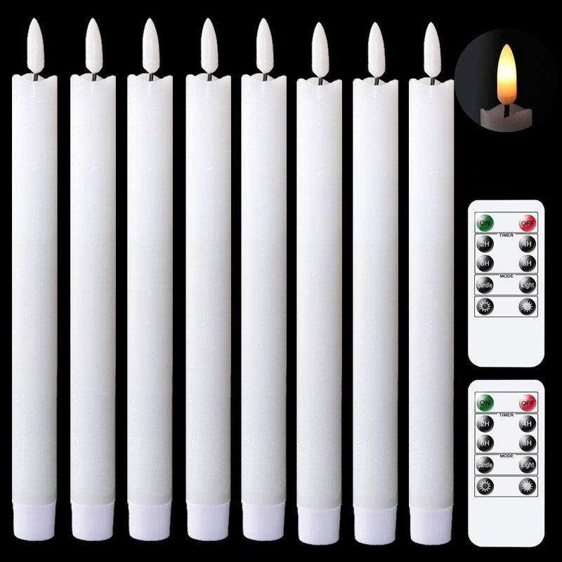 Skorter | Flame-free flickering taper candles with 2 remote controls and timer, real wax 3D wick light window candles battery-operated, Christmas home wedding decor