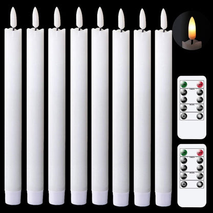 Skorter | Flame-free flickering taper candles with 2 remote controls and timer, real wax 3D wick light window candles battery-operated, Christmas home wedding decor