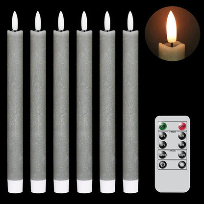 Skorter | Flame-free flickering taper candles with 2 remote controls and timer, real wax 3D wick light window candles battery-operated, Christmas home wedding decor