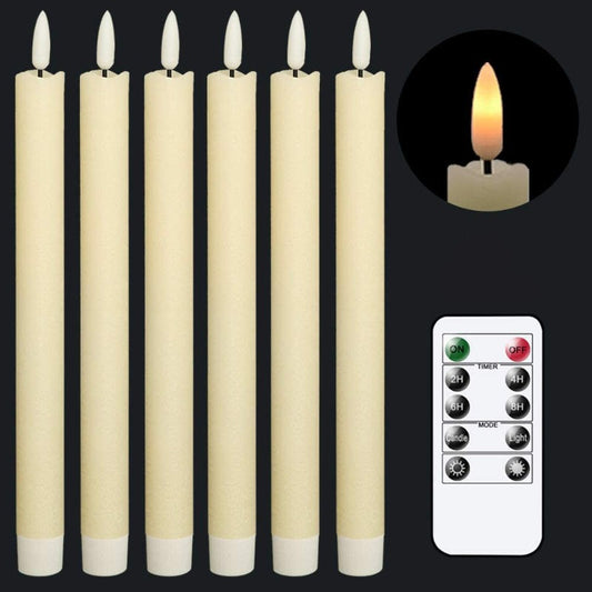 Skorter | Flame-free flickering taper candles with 2 remote controls and timer, real wax 3D wick light window candles battery-operated, Christmas home wedding decor
