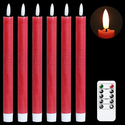 Skorter | Flame-free flickering taper candles with 2 remote controls and timer, real wax 3D wick light window candles battery-operated, Christmas home wedding decor