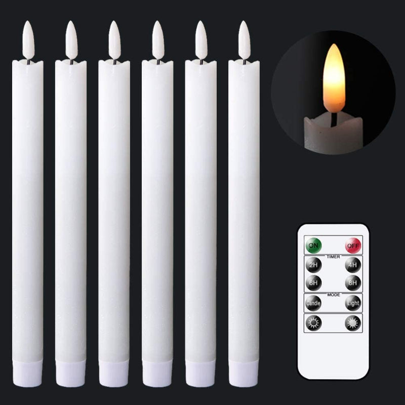 Skorter | Flame-free flickering taper candles with 2 remote controls and timer, real wax 3D wick light window candles battery-operated, Christmas home wedding decor