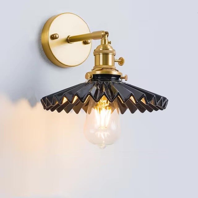 Skorter | Art Deco Pleated Tutu Black Glazed Ceramic Wall Lamp