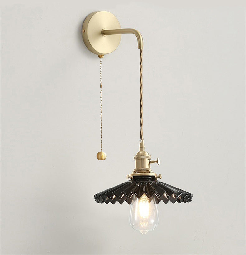 Skorter | Art Deco Pleated Tutu Black Glazed Ceramic Wall Lamp