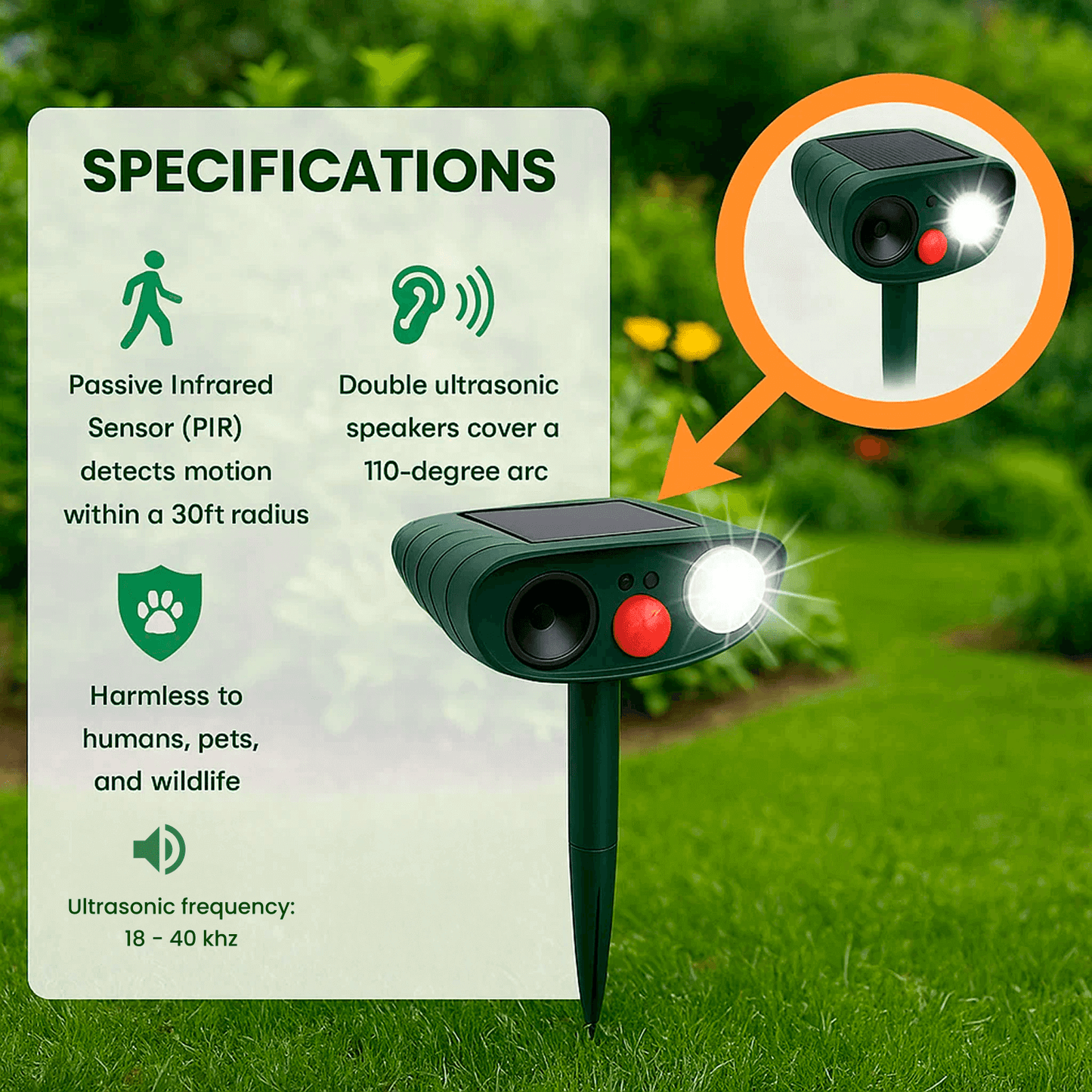 Skorter | Solar-Powered Ultrasonic Deer Repeller - Effective Deer Deterrent for Gardens & Yards in 48 Hours