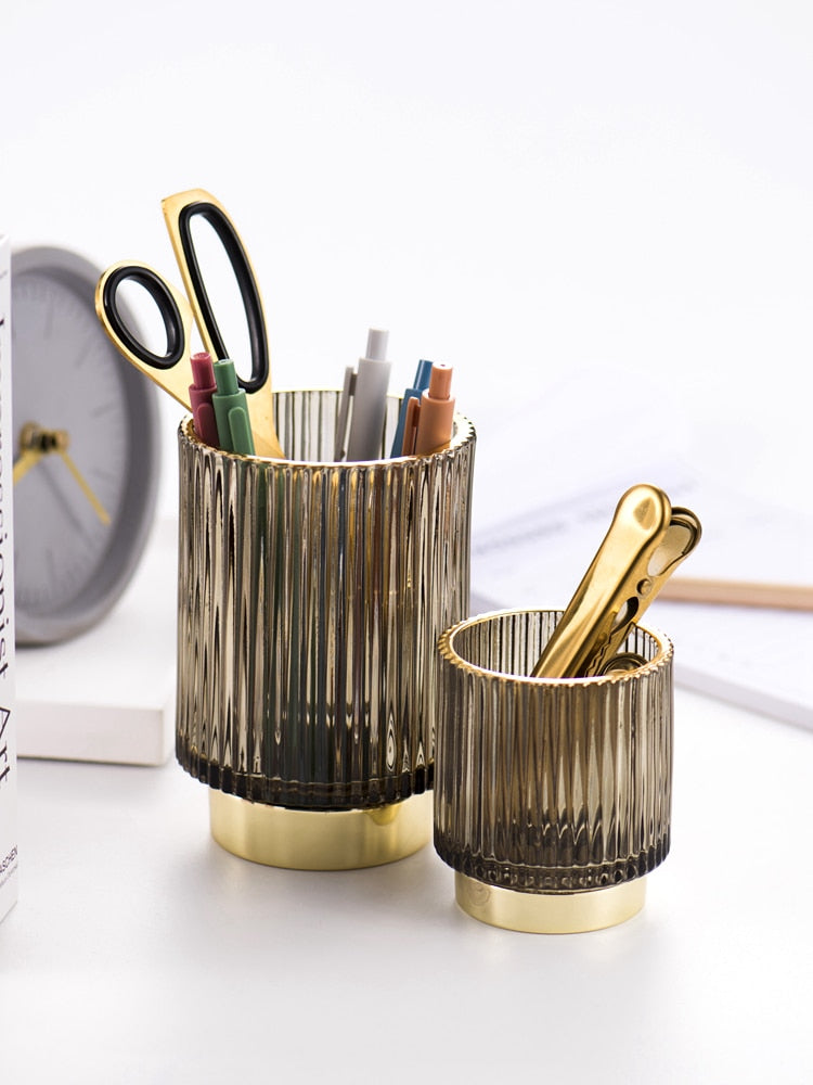 Skorter | Elise Gold Foil Glass Makeup Halter & Organizer