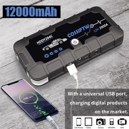 Skorter | 2000A UltraSafe 12V Car Jump Starter – Portable Battery Booster Pack with USB Charger & LED Flashlight – Up to 6.0L Petrol / 3.0L Diesel Engines