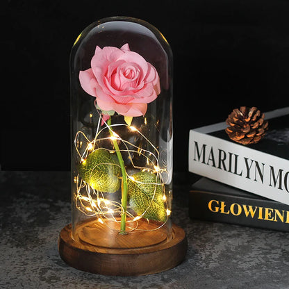 Skorter | Eternal Rose in Glass Dome | Handpicked, LED Lit & Ideal for Romantic Gifts and Home Decor