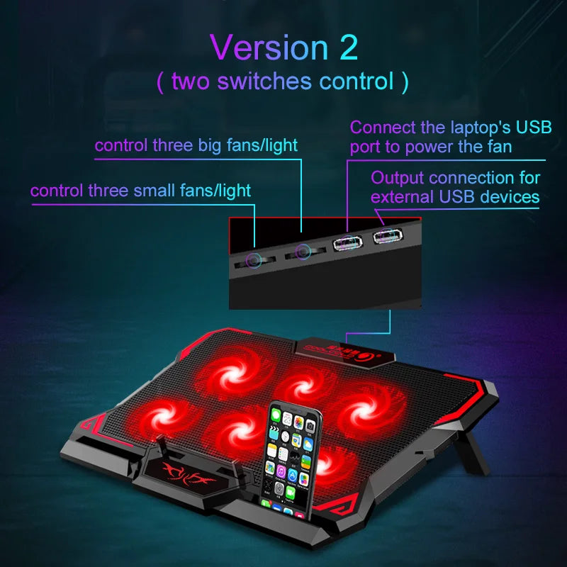 Skorter | 17-Inch Gaming Laptop Cooler with LED - 6 Fans