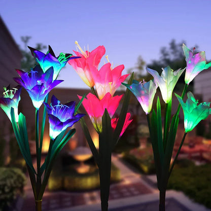 Skorter | Solar LED flower lights in lily shape – Color-changing garden lights with stake for outdoor areas