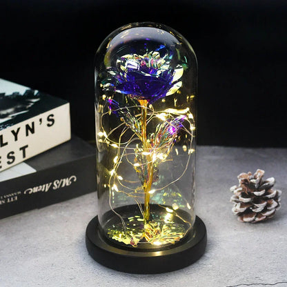 Skorter | Eternal Rose in Glass Dome | Handpicked, LED Lit & Ideal for Romantic Gifts and Home Decor