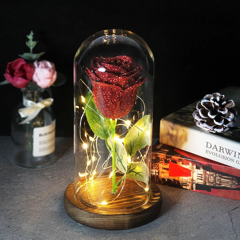 Skorter | Eternal Rose in Glass Dome | Handpicked, LED Lit & Ideal for Romantic Gifts and Home Decor