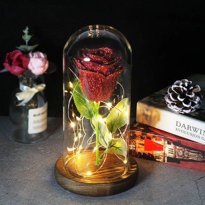 Skorter | Eternal Rose in Glass Dome | Handpicked, LED Lit & Ideal for Romantic Gifts and Home Decor