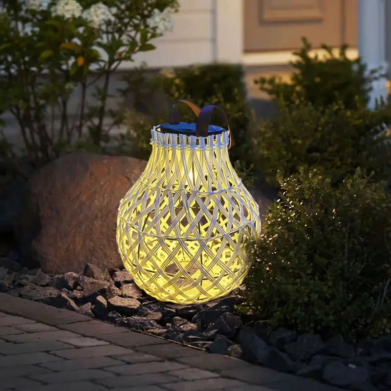 Skorter | Solar LED Rattan Lantern – Large Outdoor Lighting in Oval Design for Garden and Terrace