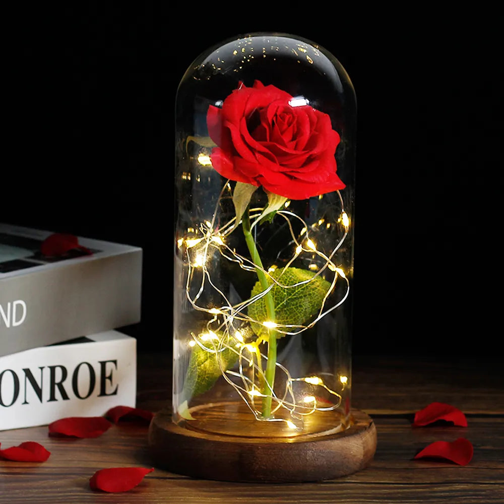Skorter | Eternal Rose in Glass Dome | Handpicked, LED Lit & Ideal for Romantic Gifts and Home Decor