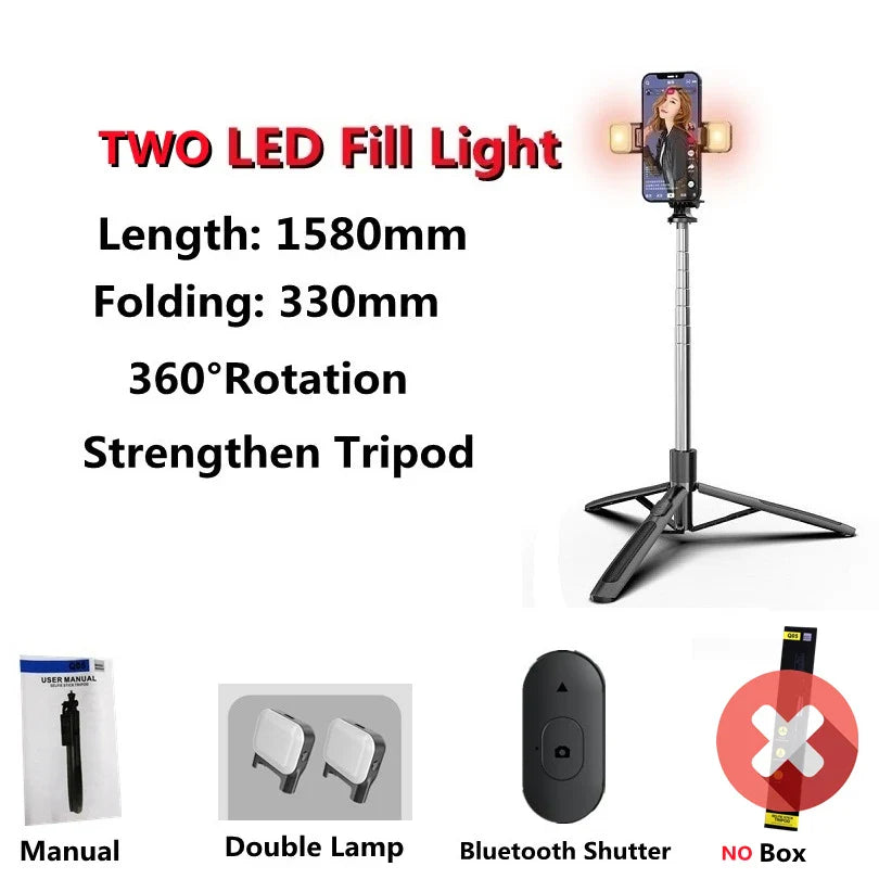 Skorter | Foldable Wireless Selfie Stick Tripod Monopod with Fill Light