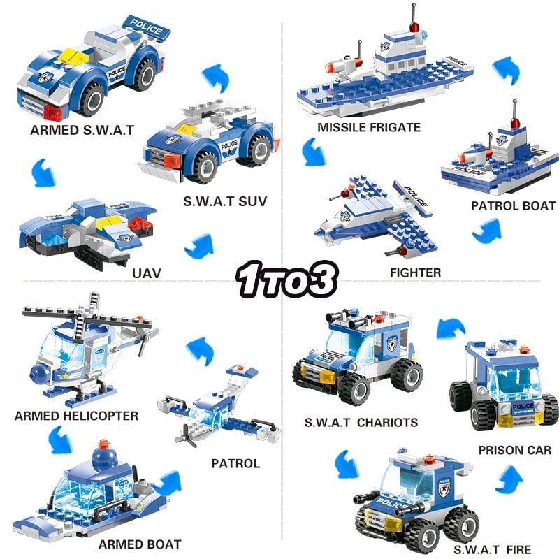 Skorter | 8 IN 1 City Police Truck Station Building Block Series SWAT Toy Gift For Kids