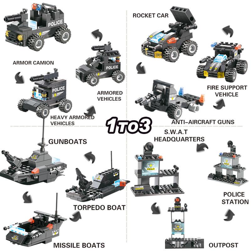 Skorter | 8 IN 1 City Police Truck Station Building Block Series SWAT Toy Gift For Kids