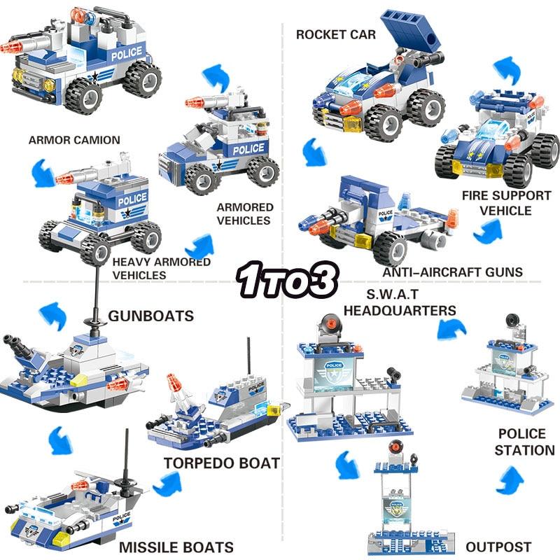 Skorter | 8 IN 1 City Police Truck Station Building Block Series SWAT Toy Gift For Kids