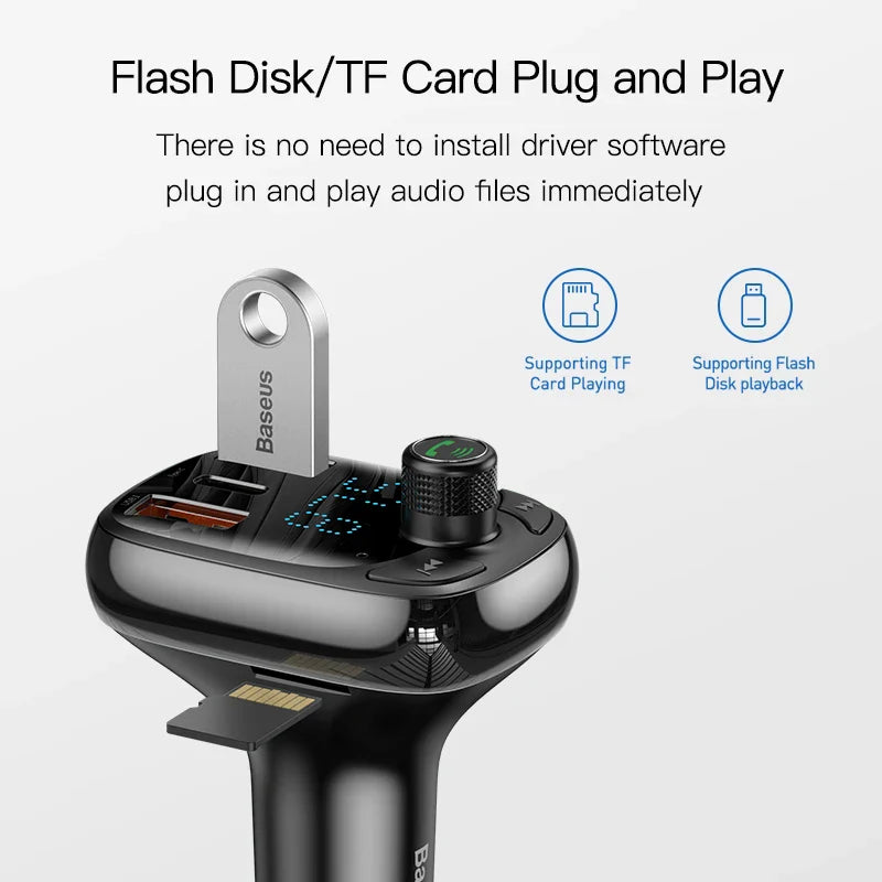 Skorter | Bluetooth 5.0 FM Transmitter Car Kit with 5A Quick Charger and MP3 Player