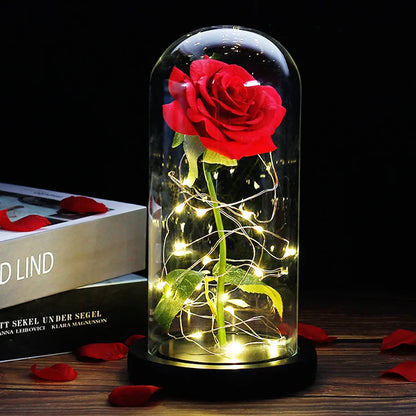 Skorter | Eternal Rose in Glass Dome | Handpicked, LED Lit & Ideal for Romantic Gifts and Home Decor