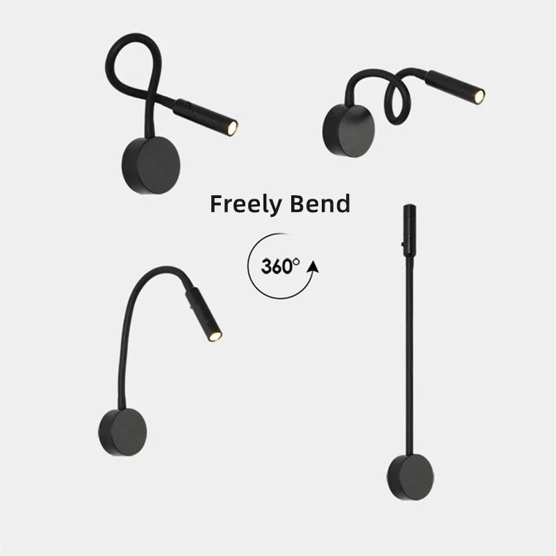 Skorter | Modern flexibel LED-läsvägglampa med strömbrytare för sovrum och arbetsrum - 1W/3W