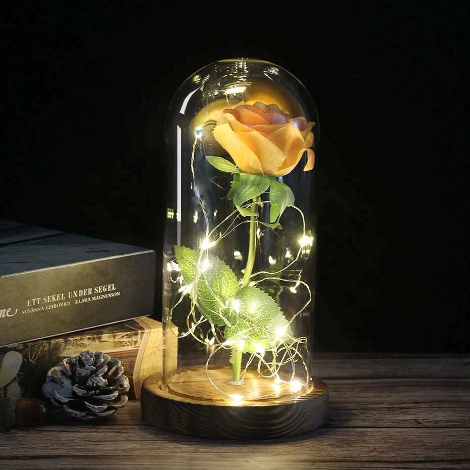 Skorter | Eternal Rose in Glass Dome | Handpicked, LED Lit & Ideal for Romantic Gifts and Home Decor