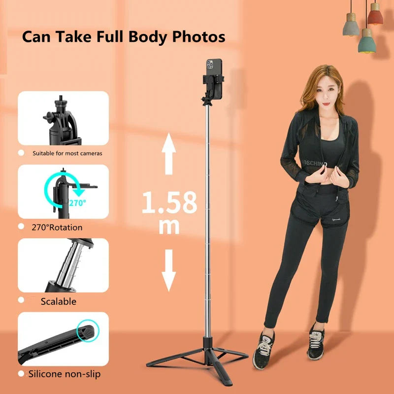 Skorter | Foldable Wireless Selfie Stick Tripod Monopod with Fill Light