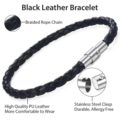 Skorter | Classic Men's Leather Braided Retro Bracelet With Stainless Steel Twist Lock