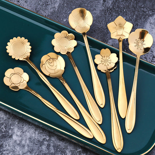 Skorter | 8-piece stainless steel teaspoon set with flower design