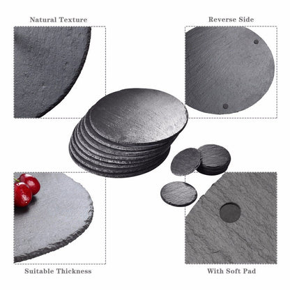 Skorter | 16 PCS Round Natural Slate Coasters and Placements