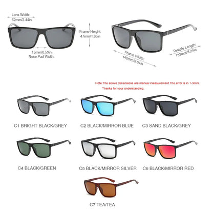 Skorter | Black Square Polarized Sunglasses UV400 Mirror Blue Anti-Glare Driving Shades Unisex