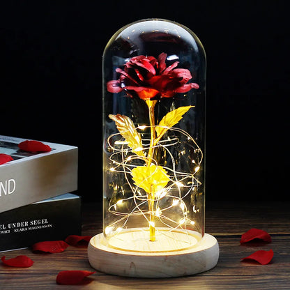 Skorter | Eternal Rose in Glass Dome | Handpicked, LED Lit & Ideal for Romantic Gifts and Home Decor