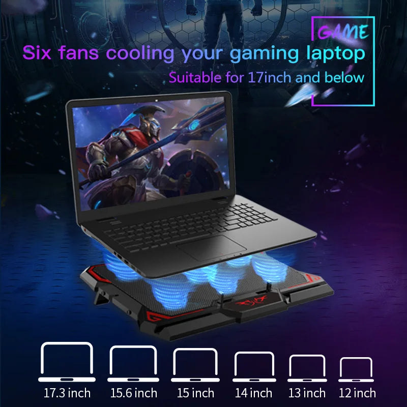 Skorter | 17-Inch Gaming Laptop Cooler with LED - 6 Fans