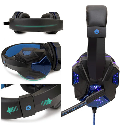 Skorter | LED Light Wired Gaming Headphones Microphone, Bass Stereo Sound, for PC, PS4, PS5, Xbox - Gaming Headset